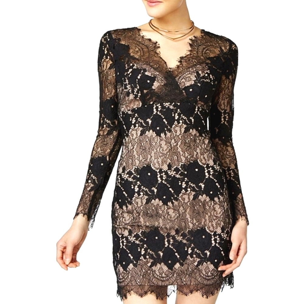 Jump Apparel Eyelash Fringed A-line Bodycon Dress - Black